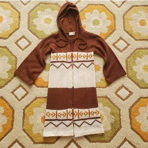70s Bistro Long Hooded Aztec Cardigan